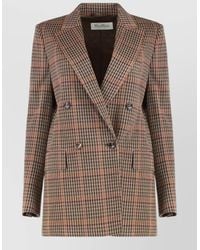 Max Mara - Wool Cotton Prince Of Wales Checked Double-Breasted Blazer - Lyst