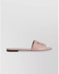 Dolce & Gabbana - Leather Logo Cutout Flat Slides - Lyst