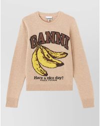 Ganni - Graphic Wool-Blend Crewneck Jumper - Lyst