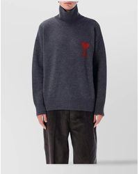 Ami Paris - High Neck Sweater With Ribbed Cuffs And Hem - Lyst