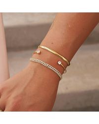 The GLD Shop Micro Diamond Prong + Open Cuff Bracelets Set - Yellow Gold - Brown