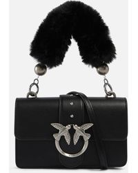 Pinko - Love Mini Icon Faux Fur-trimmed Leather Shoulder Bag - Lyst