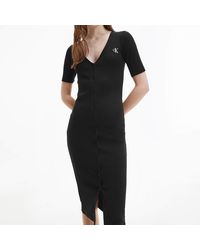 Calvin Klein Logo-print Stretch-cotton Jersey Midi Dress - Black