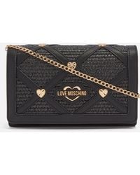 Love Moschino - Borsa Studded Faux Leather And Raffia Bag - Lyst