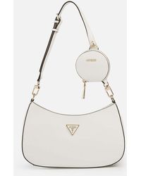 guess alexie top zip shoulder bag brown logo