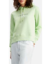 Calvin Klein - Monologo Mint Green Cotton-blend Hoodie - Lyst
