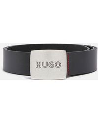 HUGO Logo-Engraved Leather Belt - Schwarz