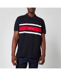 Men's Tommy Hilfiger Polo shirt stripe logo 7868242 Navy Blazer 416 L NWT 