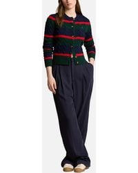 Polo Ralph Lauren - Striped Wool-blend Cable-knit Cardigan - Lyst