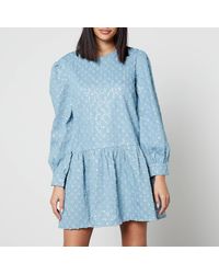 Never Fully Dressed - Minnie Distressed Sequined Denim Dress - Lyst