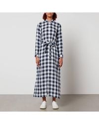 Barbour - Marine Checked Linen Maxi Dress - Lyst