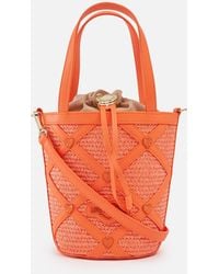 Love Moschino - Borsa Studded Raffia And Faux Leather Bucket Bag - Lyst