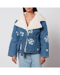 TACH - Wilma Floral-Embrodiered Denim And Sherpa Jacket - Lyst