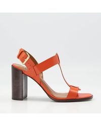 Dune Jacie Open Toe Leather Block Heeled Sandals - Red