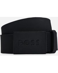BOSS - Icon Plaque Textured Leather Belt - Lyst