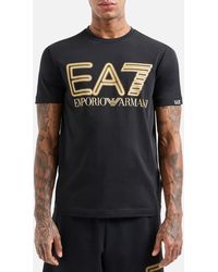 EA7 - Gold Logo Cotton-blend T-shirt - Lyst