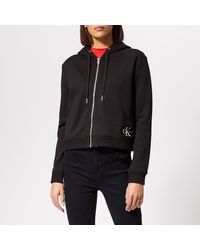Calvin Klein Boxy Zip Up Monogram Badge Hoody - Black