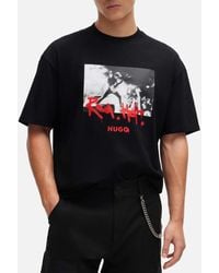 HUGO - Cotton-jersey T-shirt With Spray-paint Artwork - Lyst