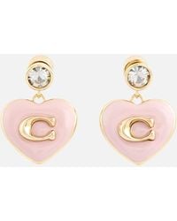 COACH - Heart Drop Gold-plated Enamel And Crystal Earrings - Lyst