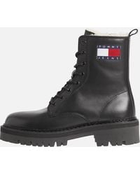 Tommy Hilfiger Flag Leather Lace Up Boots - Black