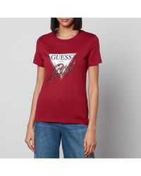 Guess Icon Embellished Cotton-Jersey T-Shirt - Rot