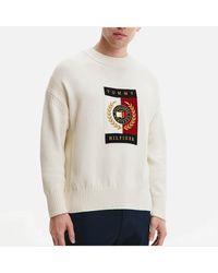 Tommy Hilfiger Intarsia Icon Graphic Logo-embroidered Cotton Sweater - White