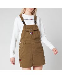tommy jeans denim dungaree mini dress