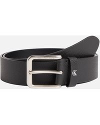 Calvin Klein Round Classic Logo-printed Leather Belt - Black