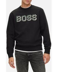 BOSS - Weglitchlogo Cotton-jersey Sweatshirt - Lyst