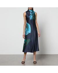 Ted Baker - Timava Floral-print Cowl-neck Woven Midi Dress - Lyst