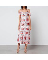 Hope & Ivy - Valetta Floral-print Satin Midi Dress - Lyst