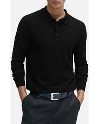 BOSS - Padori Long Sleeve Jacquard-knit Polo Shirt - Lyst
