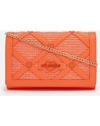Love Moschino - Borsa Studded Faux Leather And Raffia Bag - Lyst