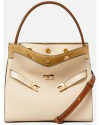 Tory Burch - Lee Radziwill Leather And Suede Small Double Bag - Lyst