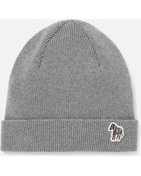 PS by Paul Smith - 'zebra' Logo Ribbed Lambswool Beanie Hat - Lyst
