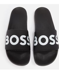 BOSS - Aryeh Faux Leather And Rubber Slides - Lyst