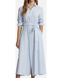 Polo Ralph Lauren - Striped-shirt Linen And Cotton-blend Mid Dress - Lyst