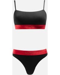 Calvin Klein Stretch-cotton Bra And Thong Set - Red