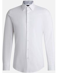 BOSS - Hank-kent Long Sleeved Cotton-blend Shirt - Lyst