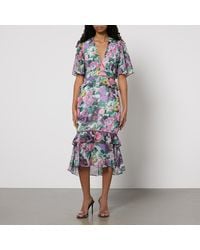 Hope & Ivy - Hattie Frill Floral-print Chiffon Midi Dress - Lyst