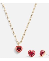 COACH - Enamel Heart Gold-tone Necklace And Earring Boxed Set - Lyst
