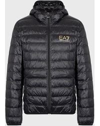 EA7 - Gold Logo Full Zip Puffer Jacket - Lyst