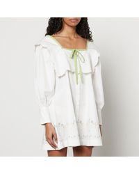 Damson Madder - Mala Embroidered Organic Cotton-poplin Mini Dress - Lyst