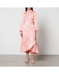Crās - Lara Printed Silk-Satin Wrap Dress - Lyst