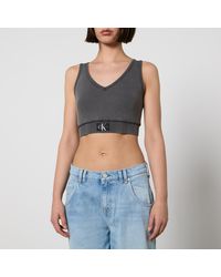 Calvin Klein - Label Washed Stretch Cotton-jersey Crop Top - Lyst