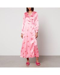 Never Fully Dressed - Printed Satin Wrap Maxi Dress - Lyst