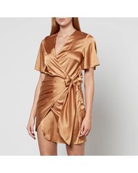 Never Fully Dressed - Vienna Satin Wrap Mini Dress - Lyst