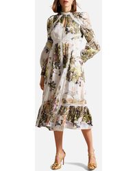 Ted Baker - Maylily High-neck Floral-print Linen Midi Dress - Lyst