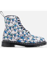 Dr. Martens Castel Canvas Finn Print Lace Low Boots - White
