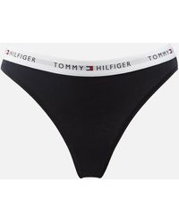 Tommy Hilfiger Logo-jacquard Cotton-blend Jersey Thong - Black